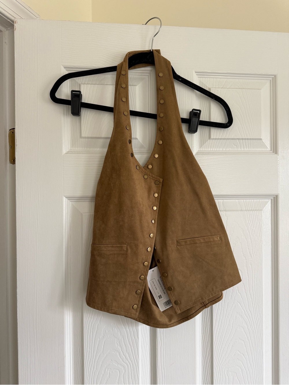 12th Tribe Brown Suede Halter Vest with Snap Details